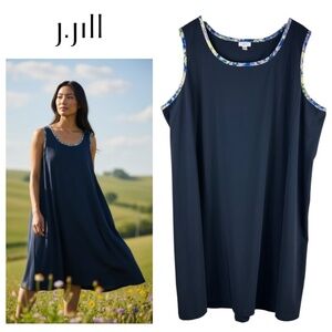 J.Jill Fit Dress Sz 4X 26 28 Navy Blue Floral Edge Sporty Athletic Chic Slvlss